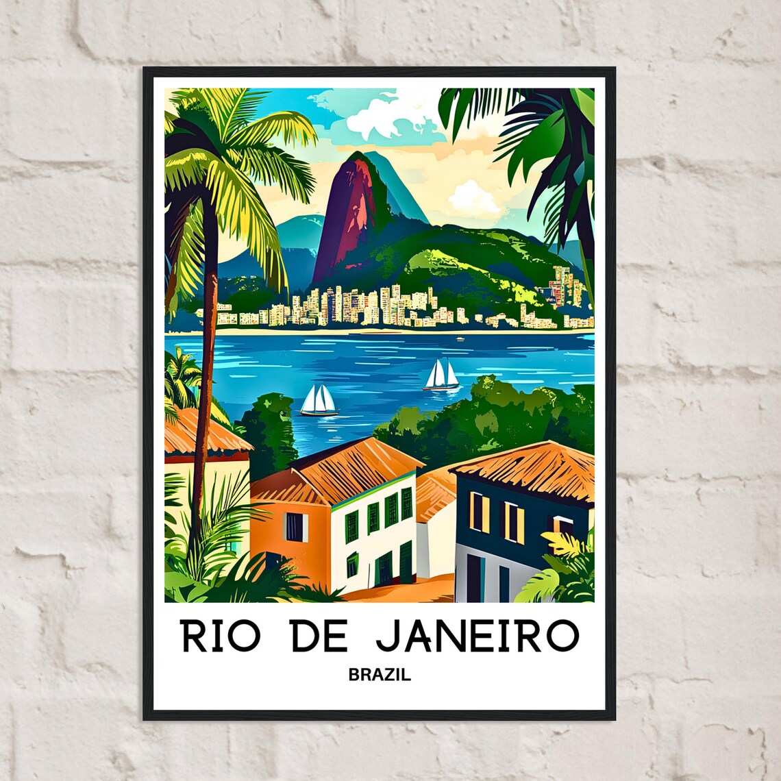 Rio de Janeiro Brazil Sugarloaf Sailboats Retro Travel Poster - Image 2