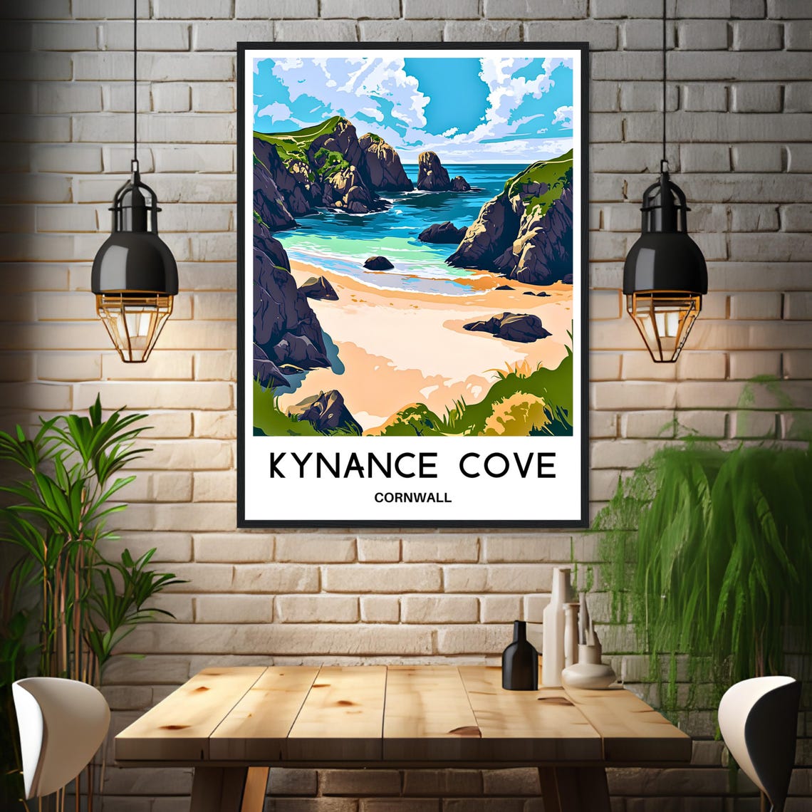 Kynance Cove Cornwall Rocky Cliffs Beach Vintage Travel Poster - Image 3