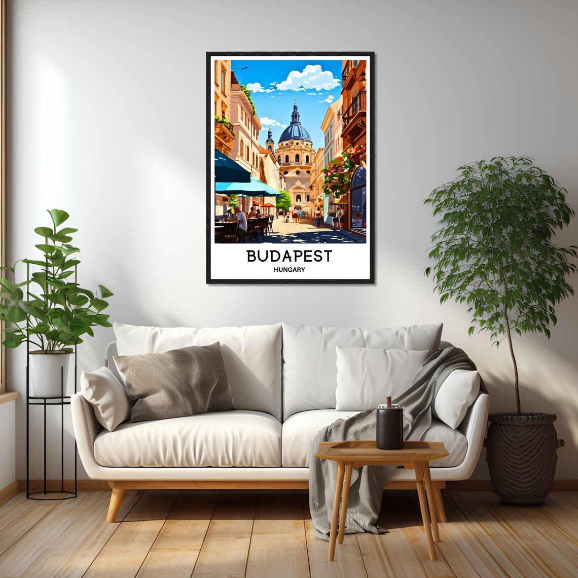 Budapest Hungary Domed Basilica Sunny Cafe Street Travel Poster - Image 2