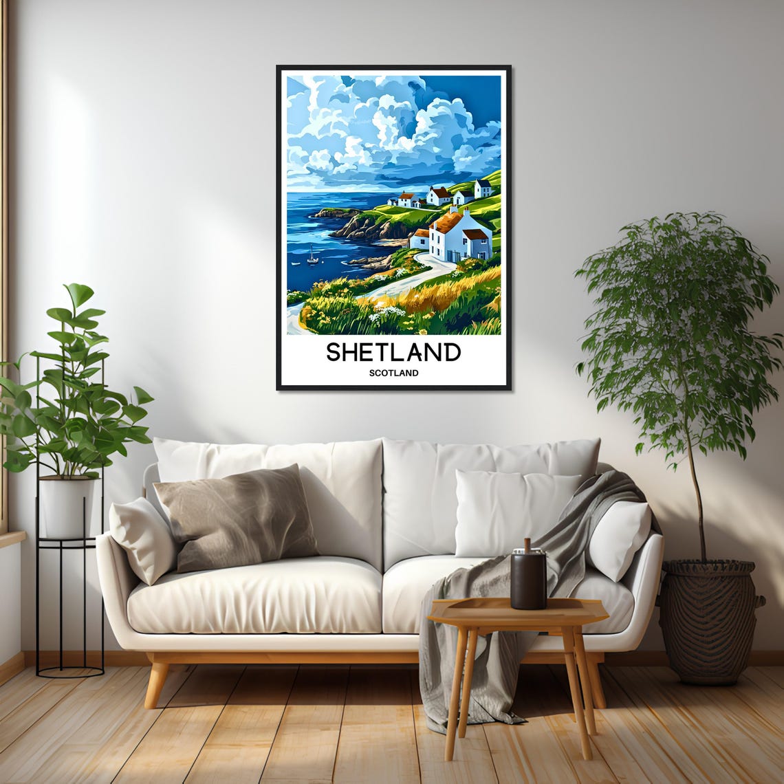 Shetland Scotland White Crofts on Green Coastal Headland Poster - Image 2