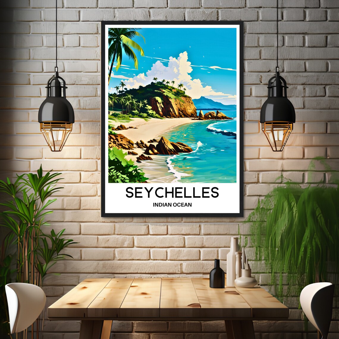 Seychelles Tropical Beach Granite Rocks Indian Ocean Travel Art Poster - Image 3