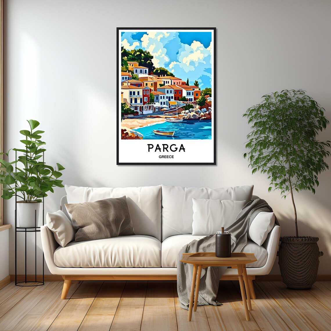Parga Greece Seaside Town Beach Boats Vintage Travel Art Poster - Image 2
