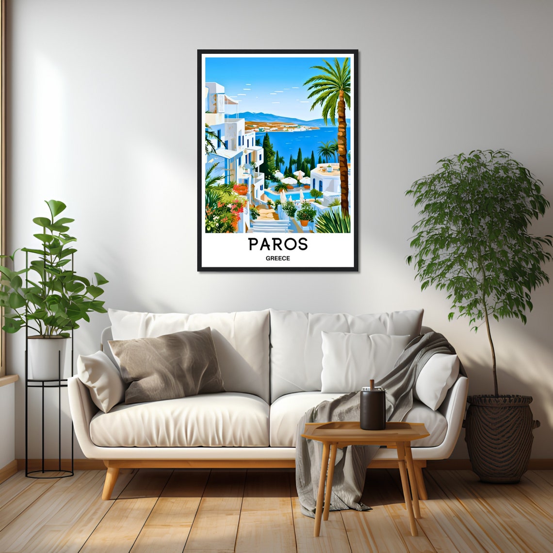 Paros Greece Whitewashed Island Village Palm Aegean Sea Travel Poster - Image 2