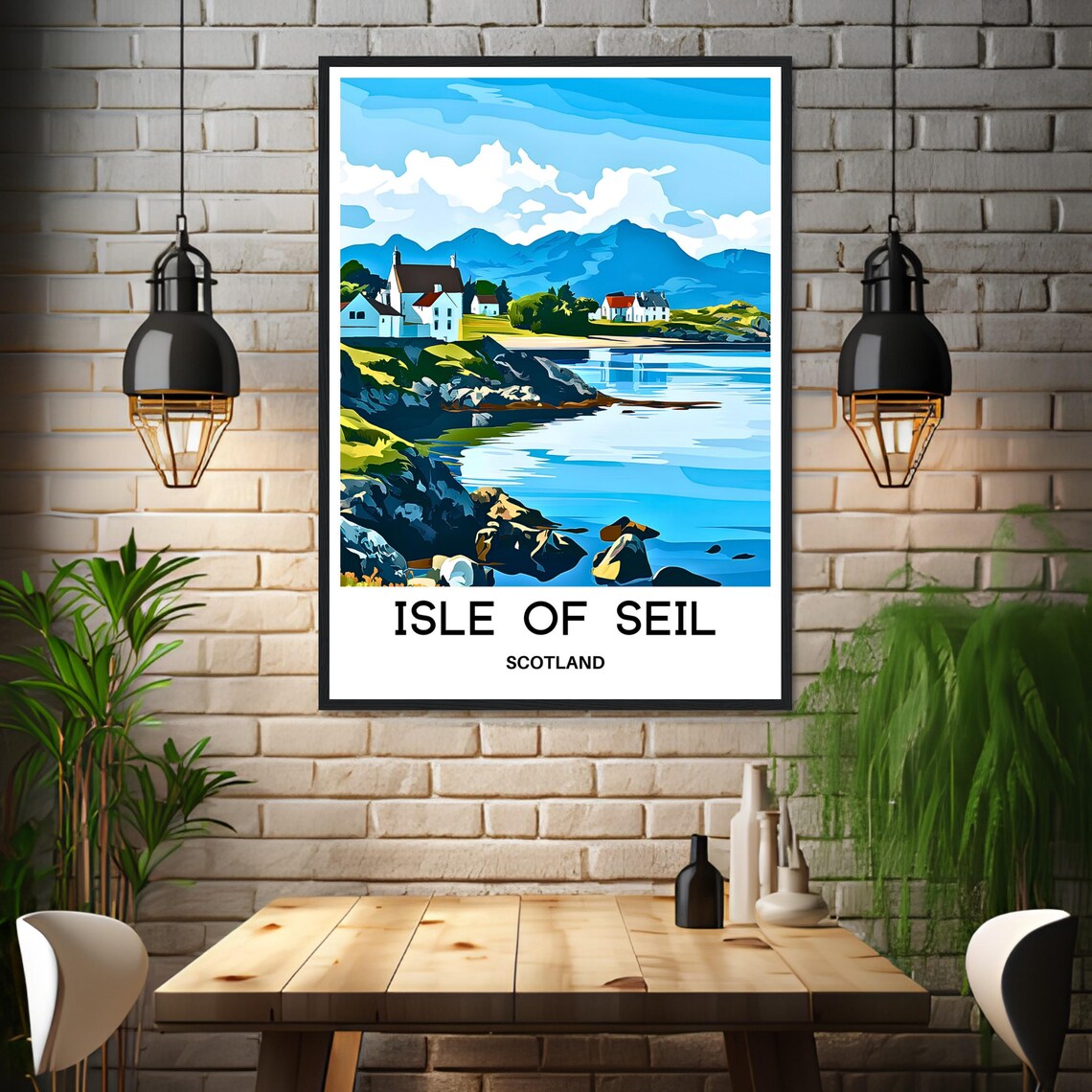 Scenic Isle Of Seil Scotland Coastal Village Harbor Travel Poster - Image 3