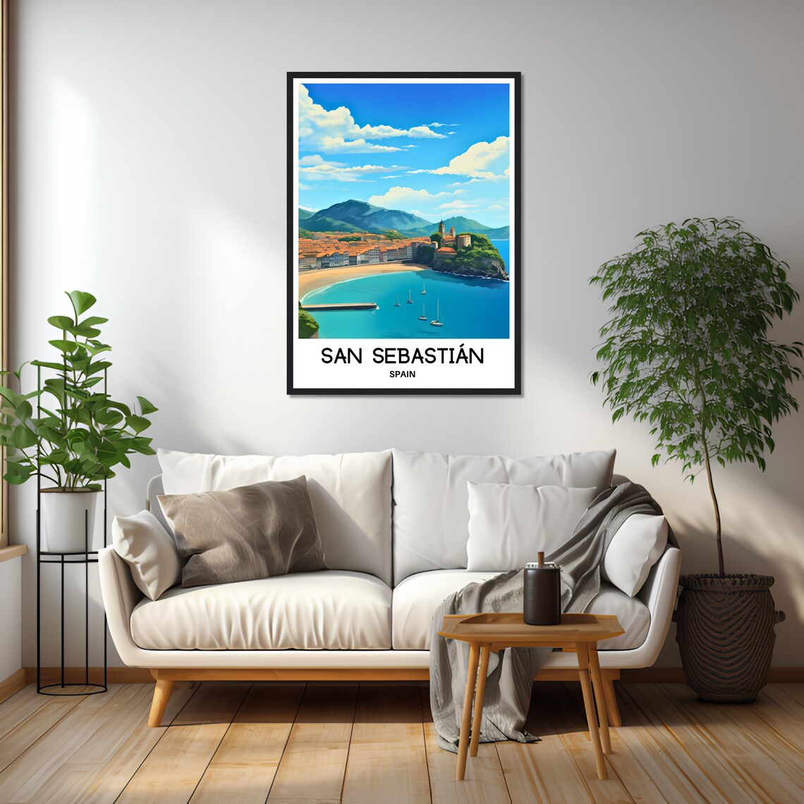 San Sebastian Spain Curved Bay Beach Sailboats Old Town Poster - Image 2
