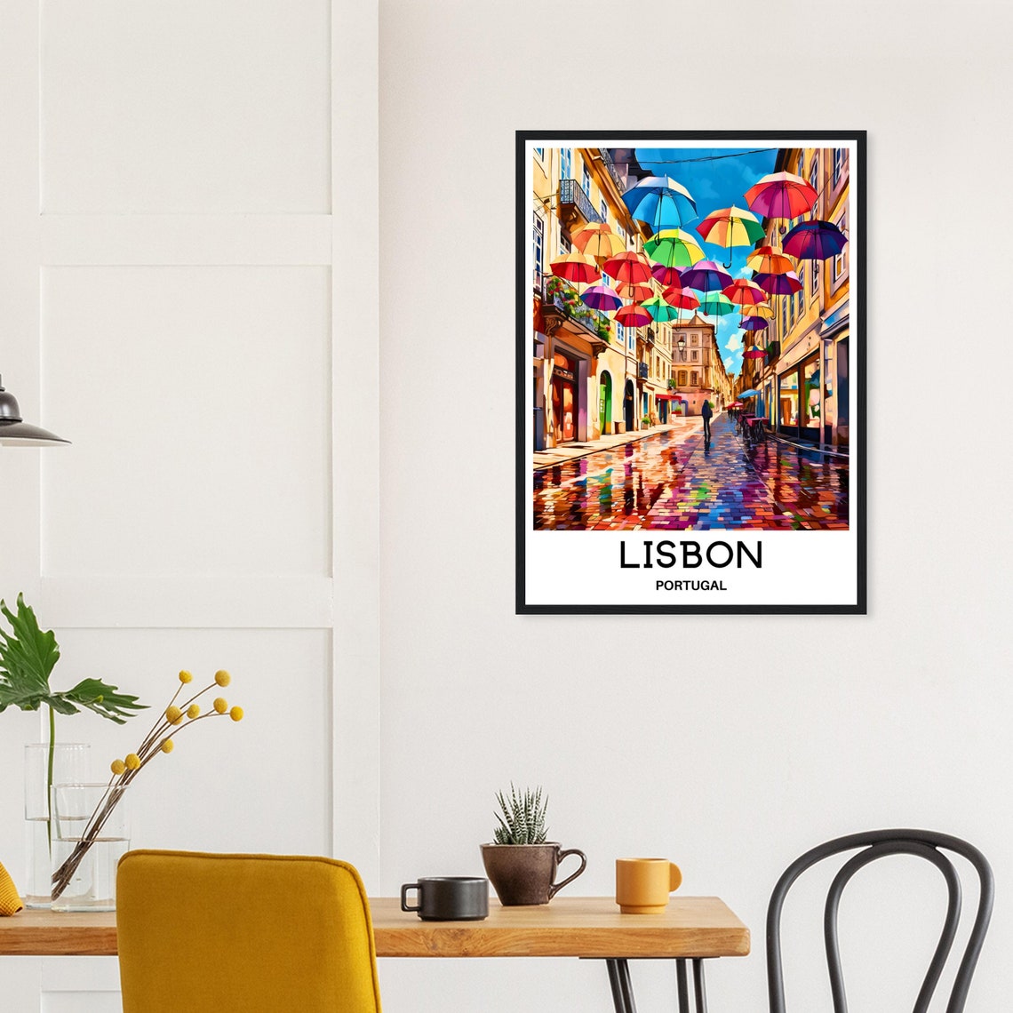 Lisbon Travel Print Lisbon Umbrella Street Poster Portuguese Art Print Portugal Lover Gift Wall Hanging Home Decor Lisbon Illustration - Image 3