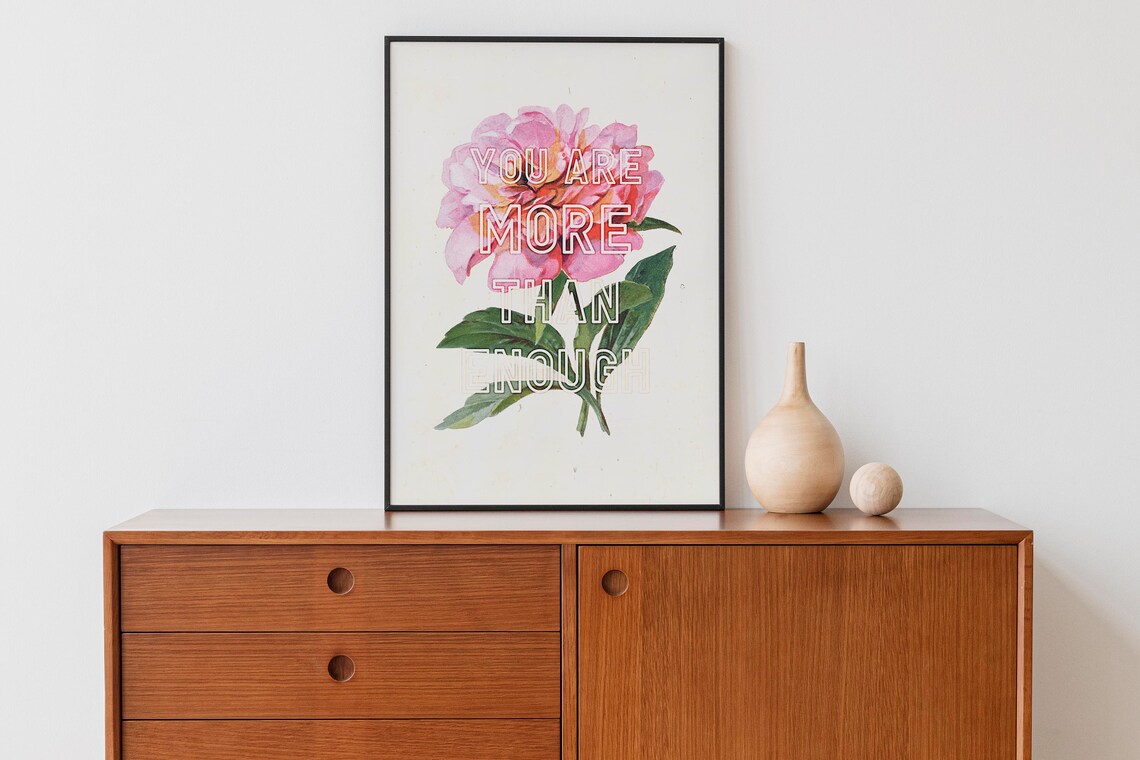 You Are More Than Enough Inspirational Vintage Floral Peony Poster - Image 3