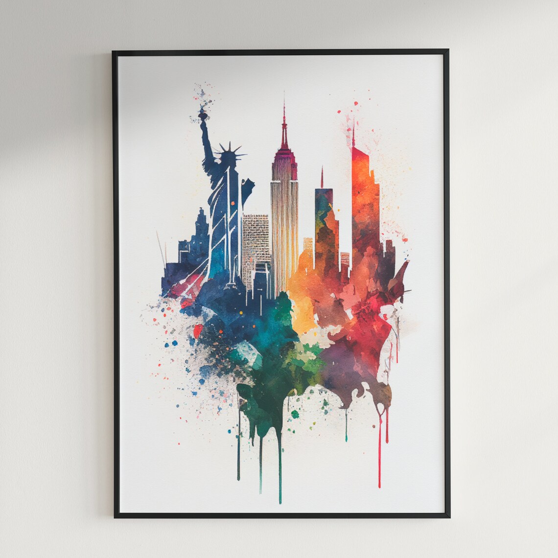 New York City Skyline Statue of Liberty Watercolor Travel Poster - Image 3