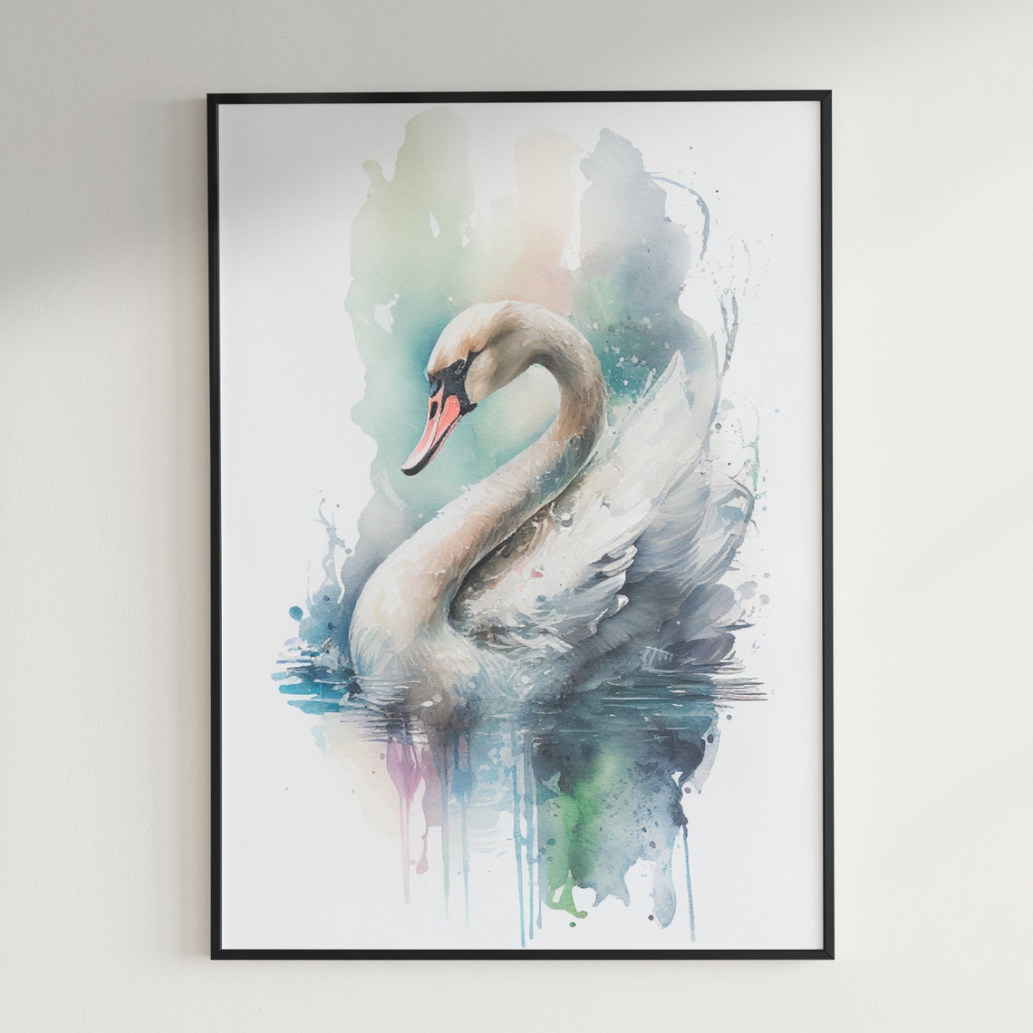Mute Swan Gliding on Calm Lake Watercolor Bird Portrait Poster - Image 2