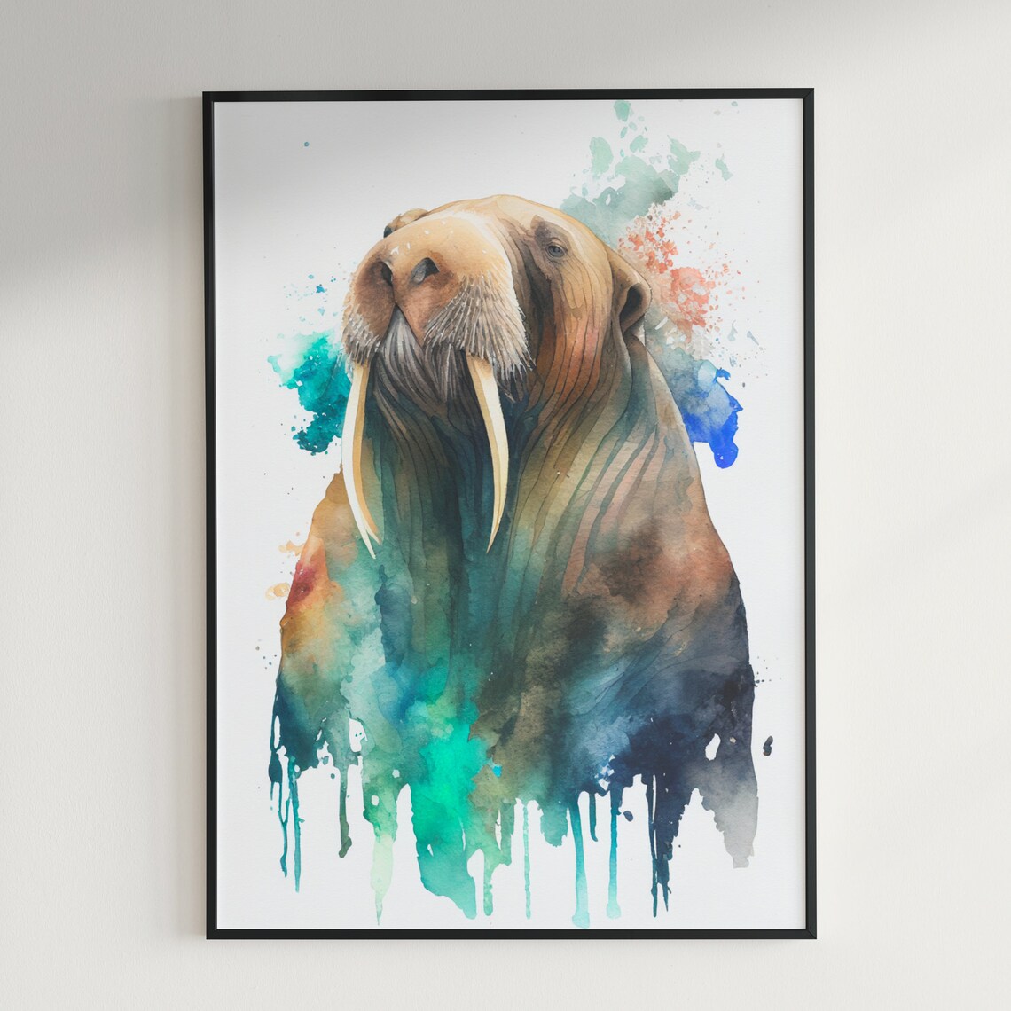 Walrus Watercolor Painting Colorful Arctic Animal Splash Art Poster - Image 3