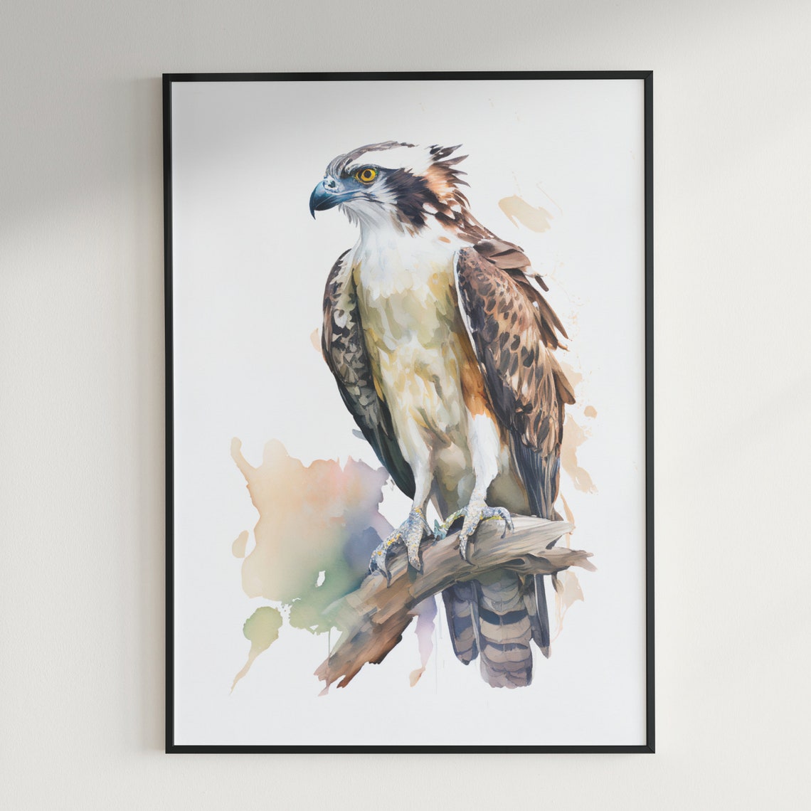 Osprey Perched on Branch Watercolor Sea Hawk Raptor Bird Wall Art - Image 2