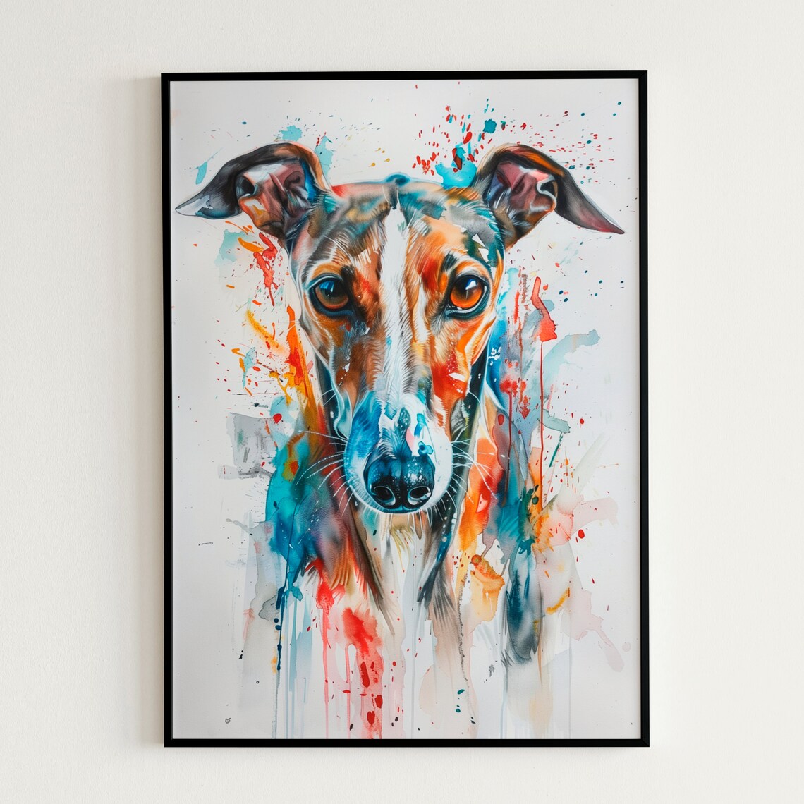 Vibrant Greyhound Portrait Colorful Watercolor Dog Breed Wall Art - Image 3