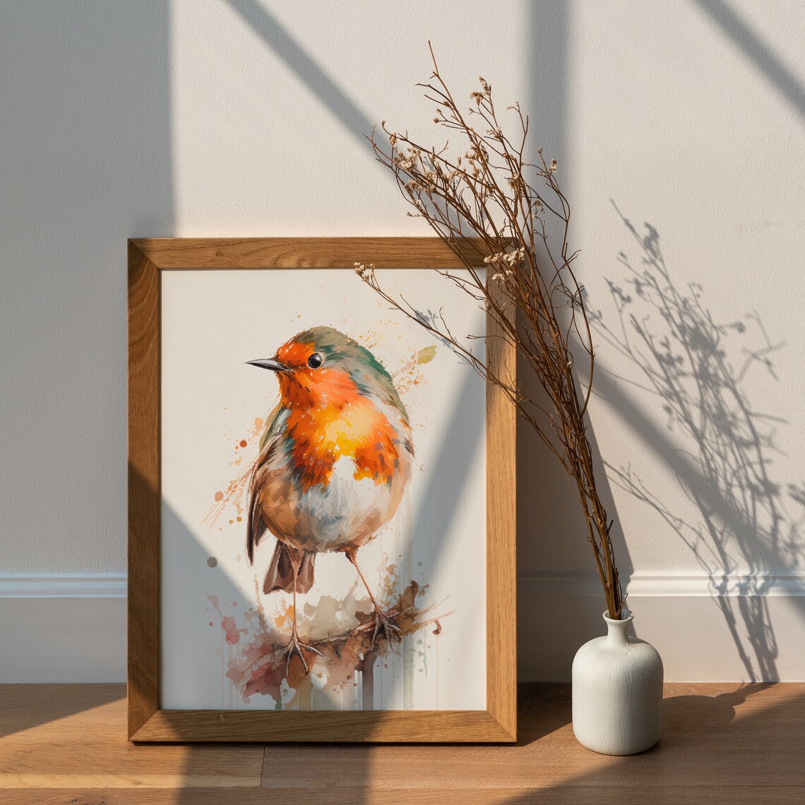 European Robin Red Breast Watercolor Bird Painting Art Poster - Image 3