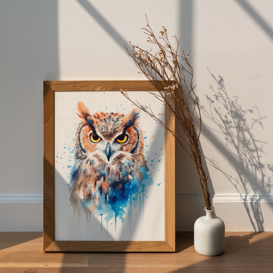 Great Horned Owl Face Watercolor Bird Portrait Wildlife Poster - Image 2