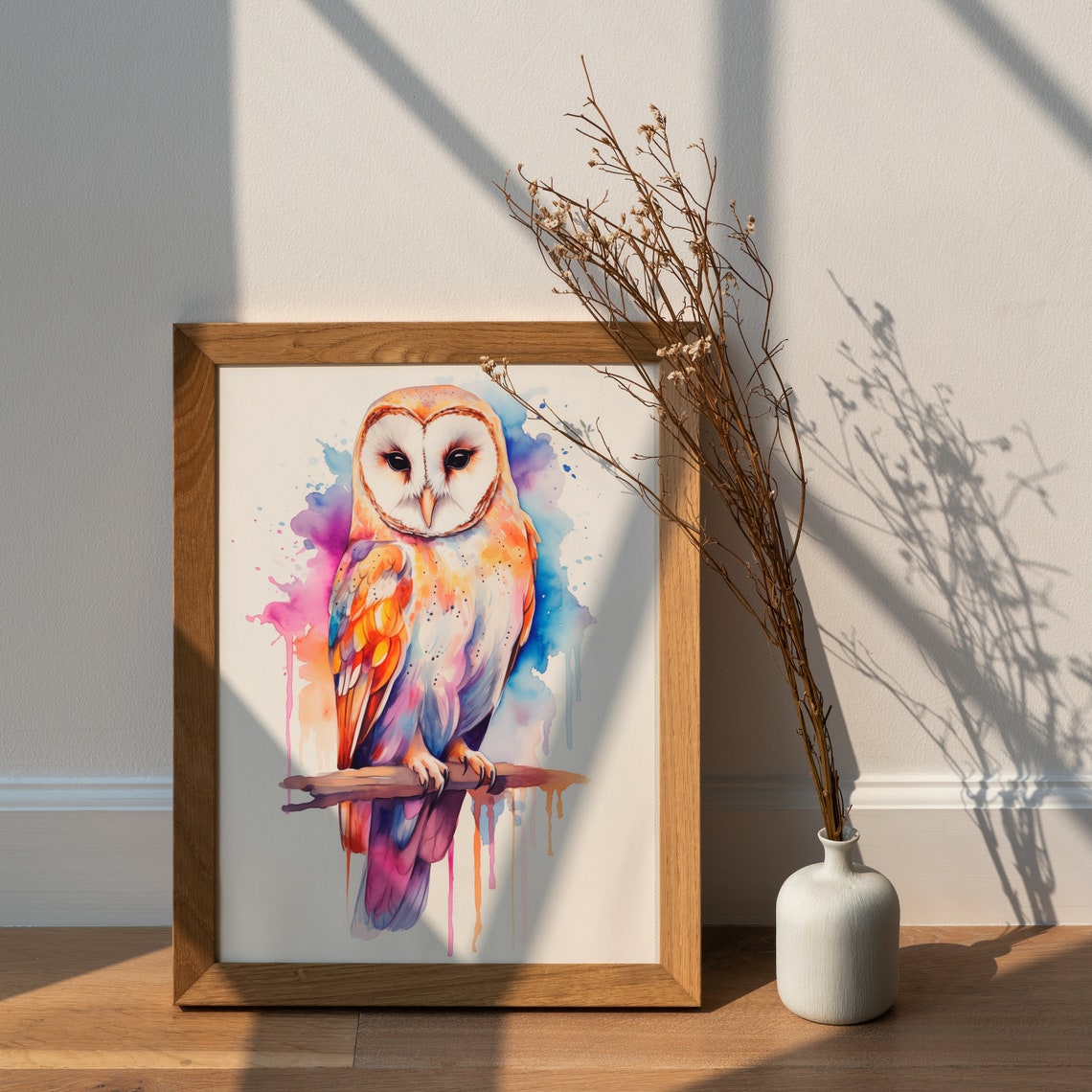 Barn Owl Watercolor Painting Colorful Splash Bird Art Poster - Image 2
