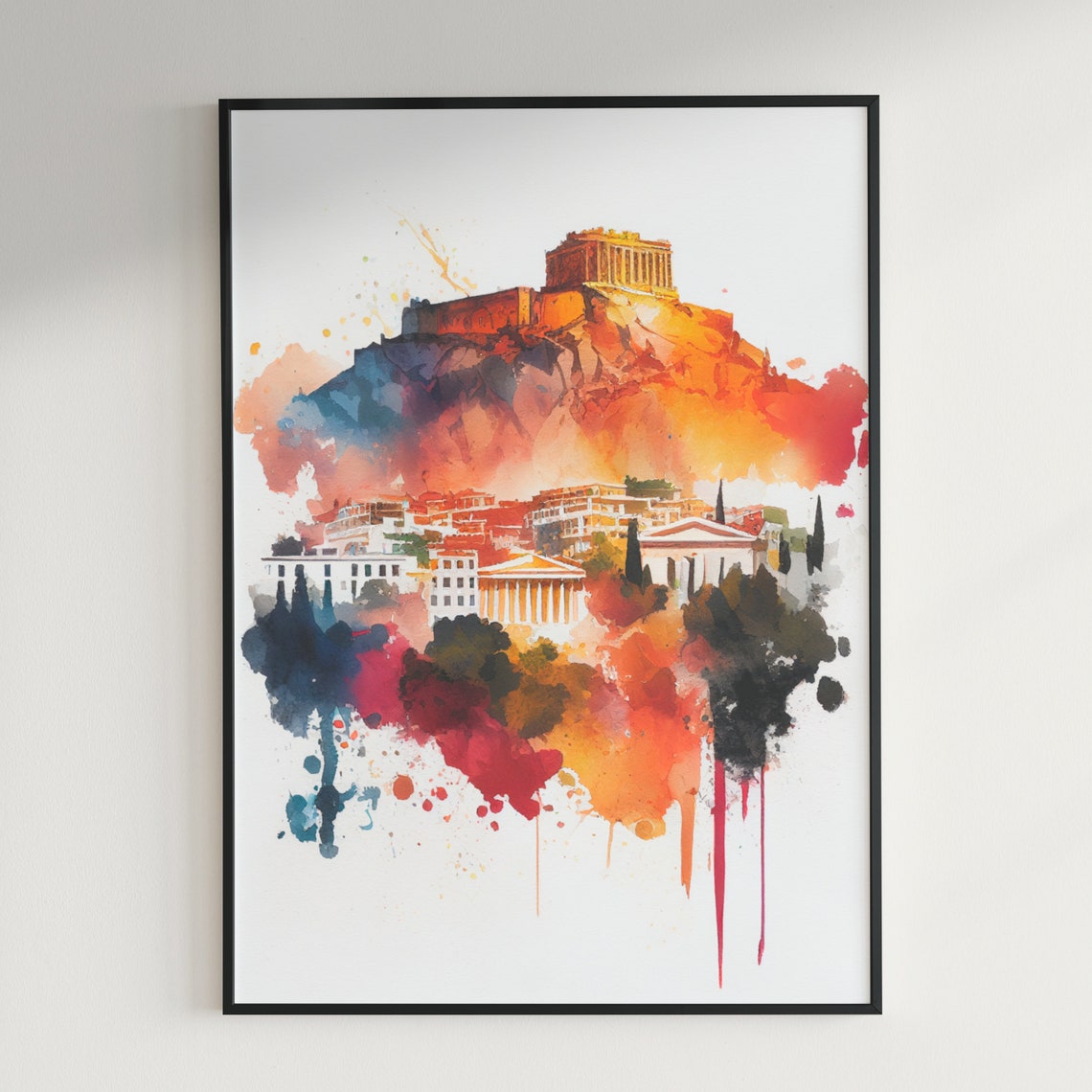 Athens Greece Watercolor Acropolis with Parthenon Temple Poster - Image 3