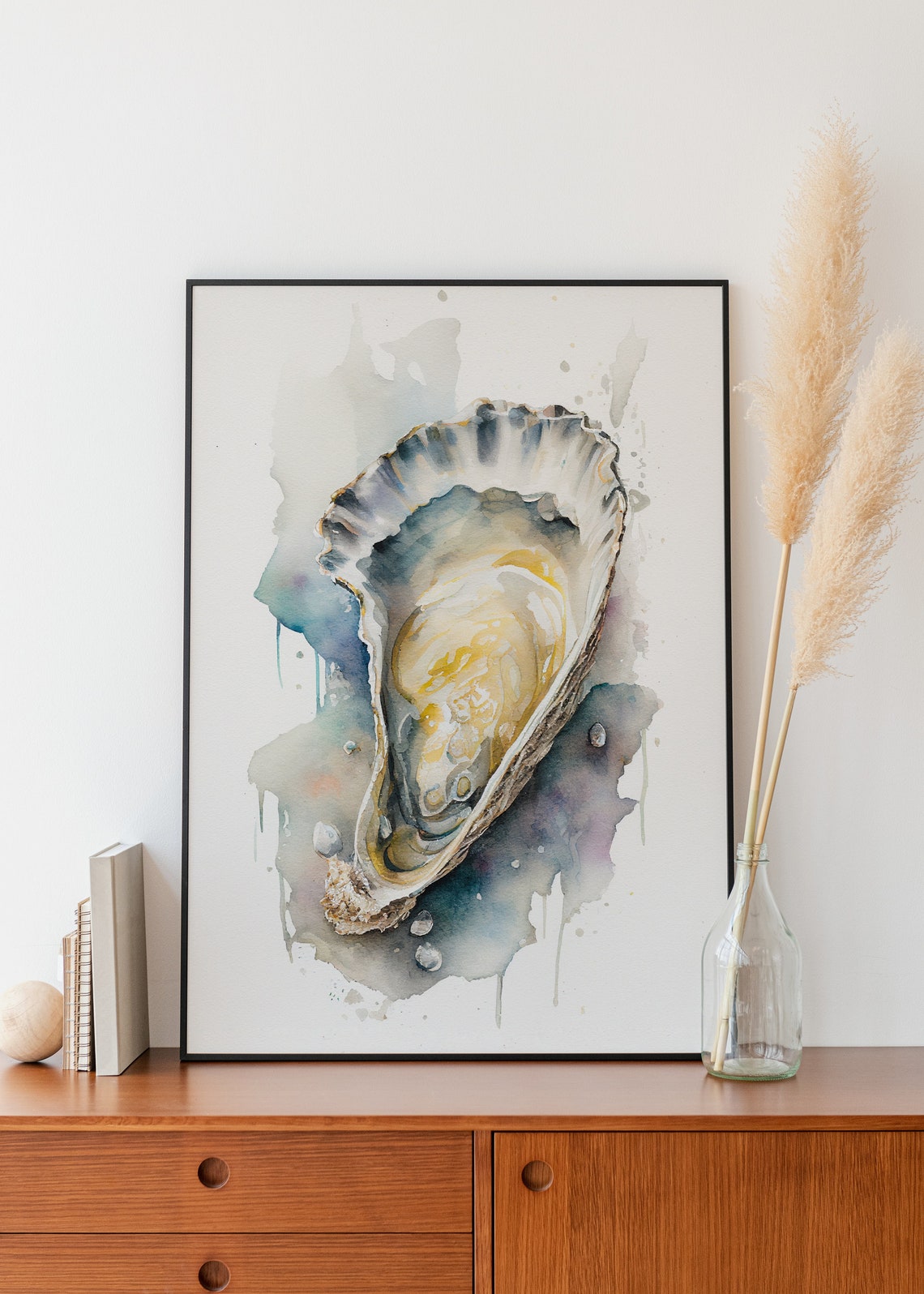 Open Oyster Shell Watercolor Coastal Seafood Kitchen Art Print