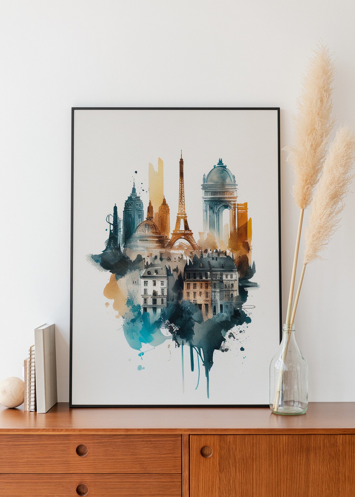 Paris Eiffel Tower Watercolor Cityscape France Landmark Art Print