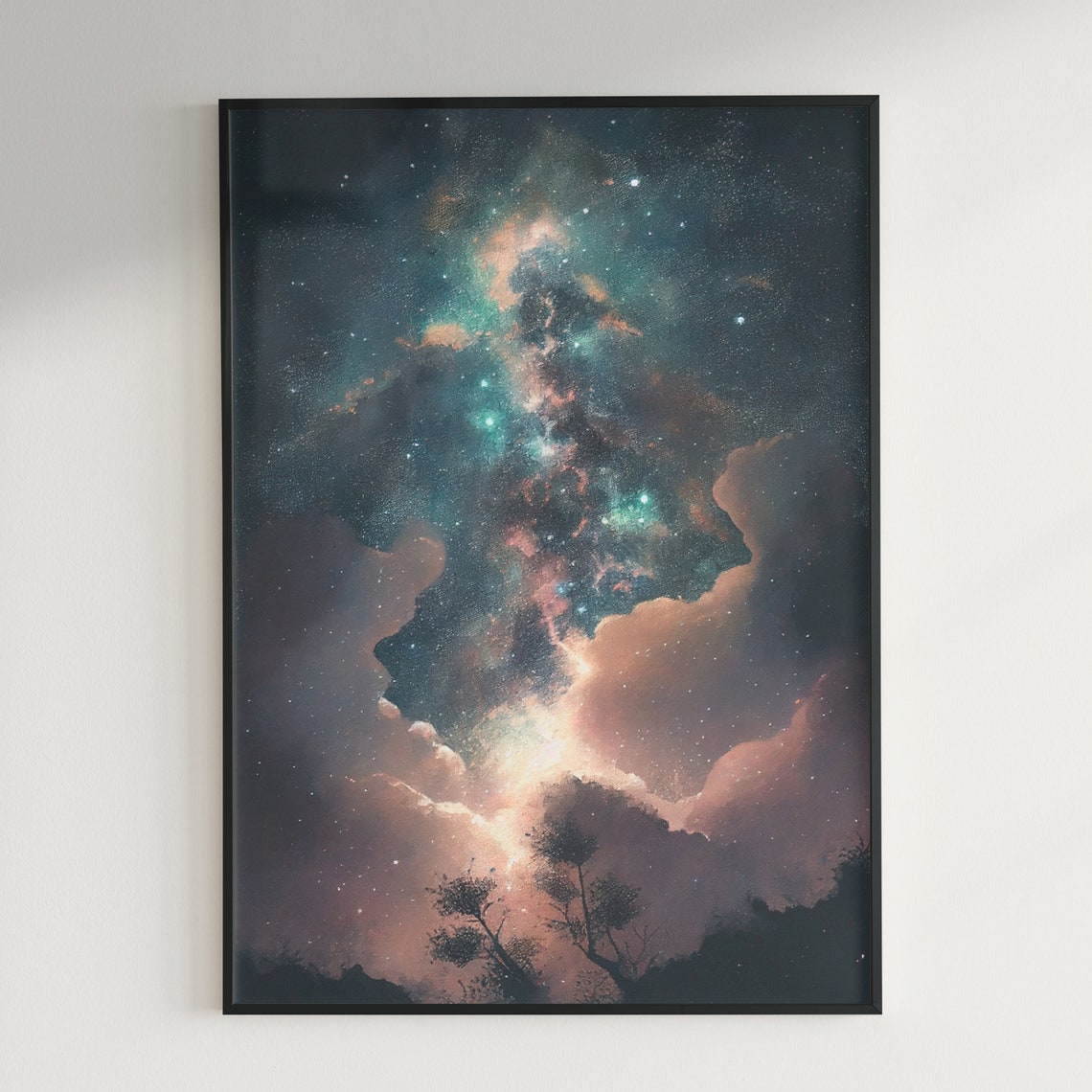 Milky Way Galaxy Over Silhouetted Trees Night Painting Poster - Image 2