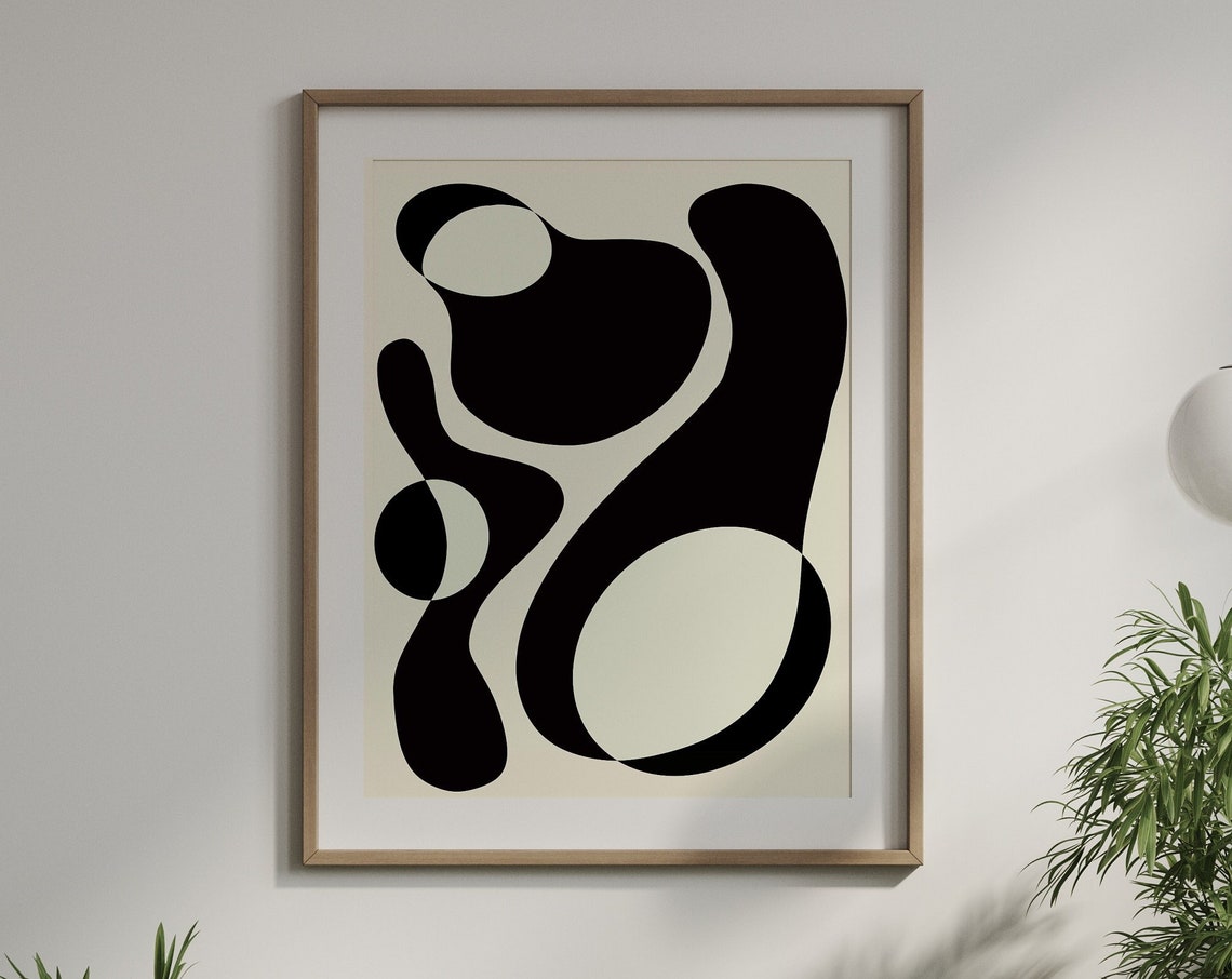 Black and White Abstract Poster With Flowing Organic Blob Shapes