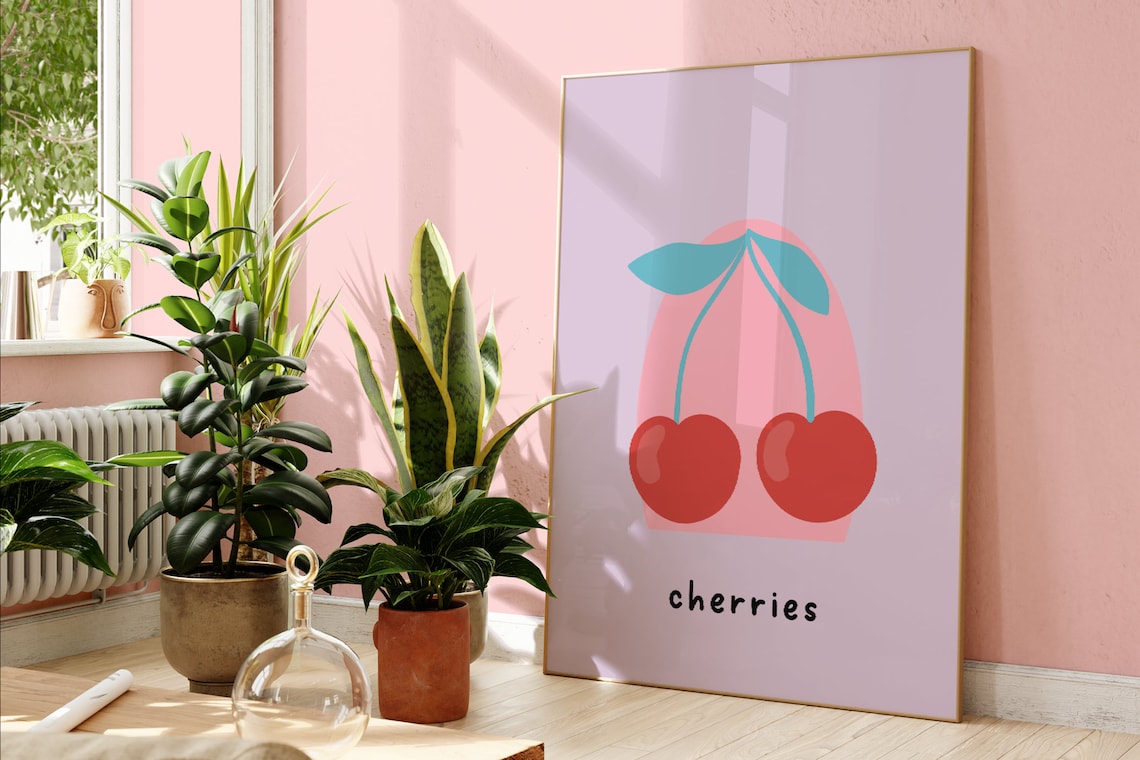 Cherry Print Kitchen Fruit Abstract Art Print