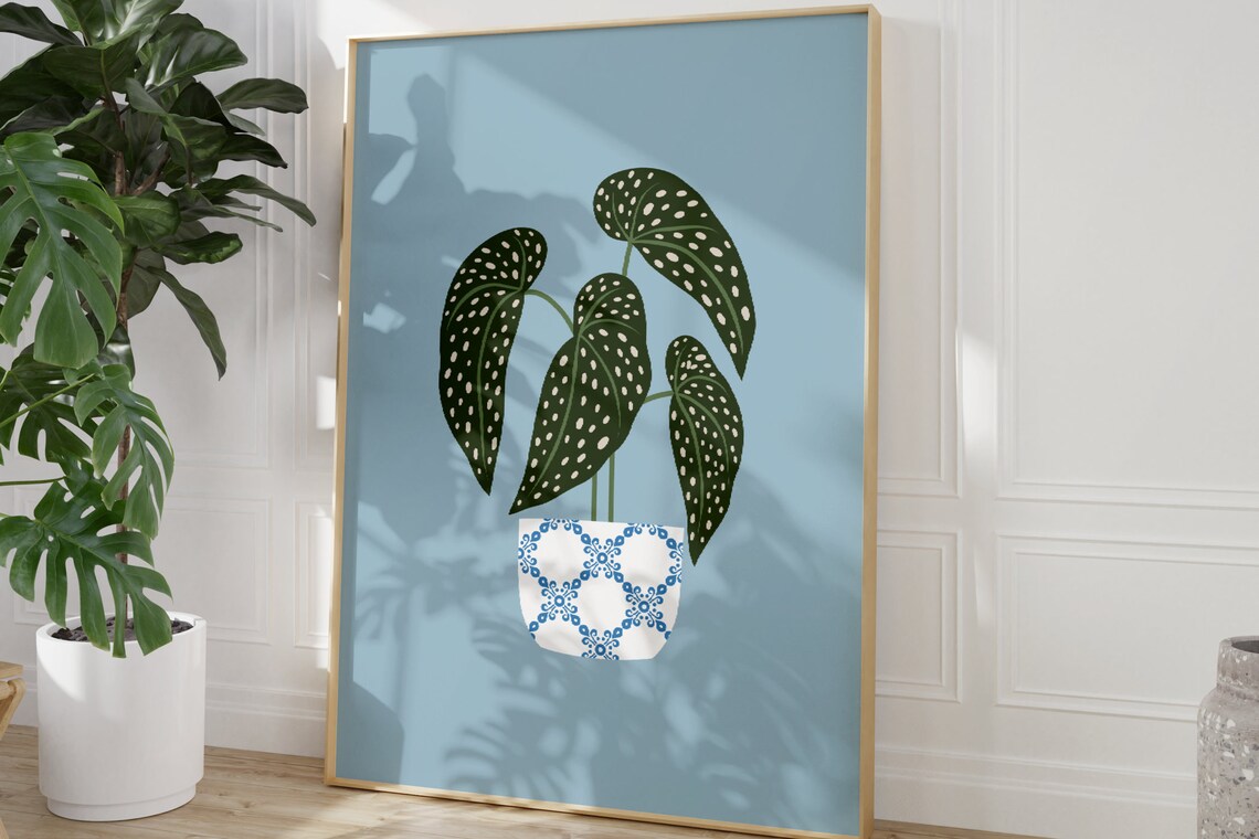 Blue Plant Botanical Tile Art Print, Boho Eclectic