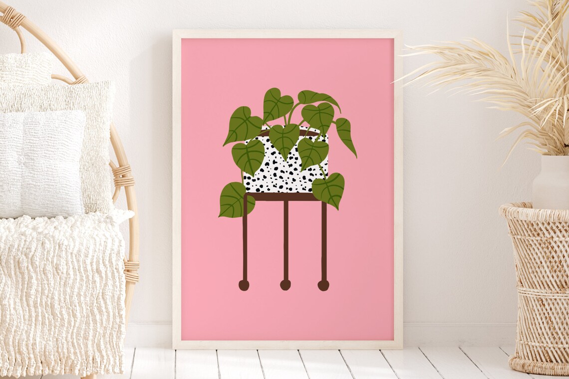 Pink House Plant Boho Botanical Art Print