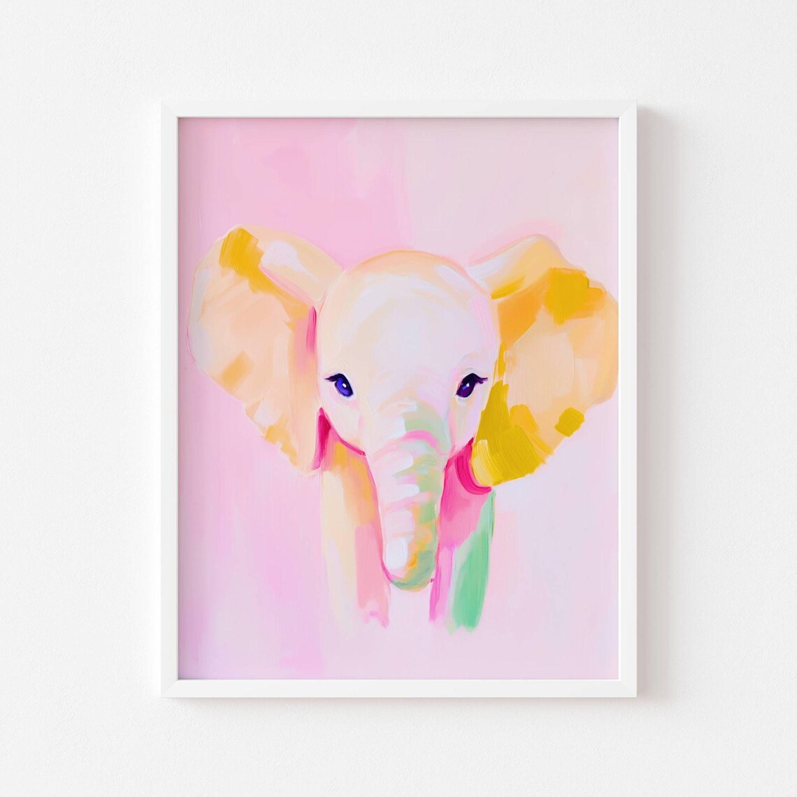 Adorable Baby Elephant in Soft Pink Pastel Tones Nursery Poster