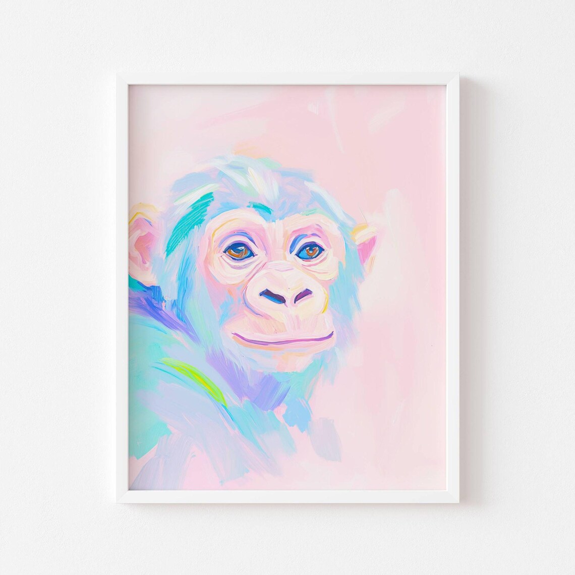 Sweet Baby Monkey Face in Soft Pastel Pink Tones Tender Poster