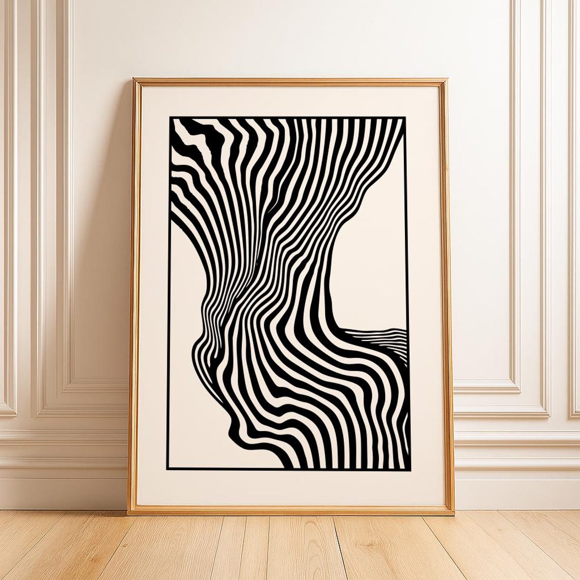 Black and White Wavy Lines Mid Century Modern Abstract Wall Poster - Image 4
