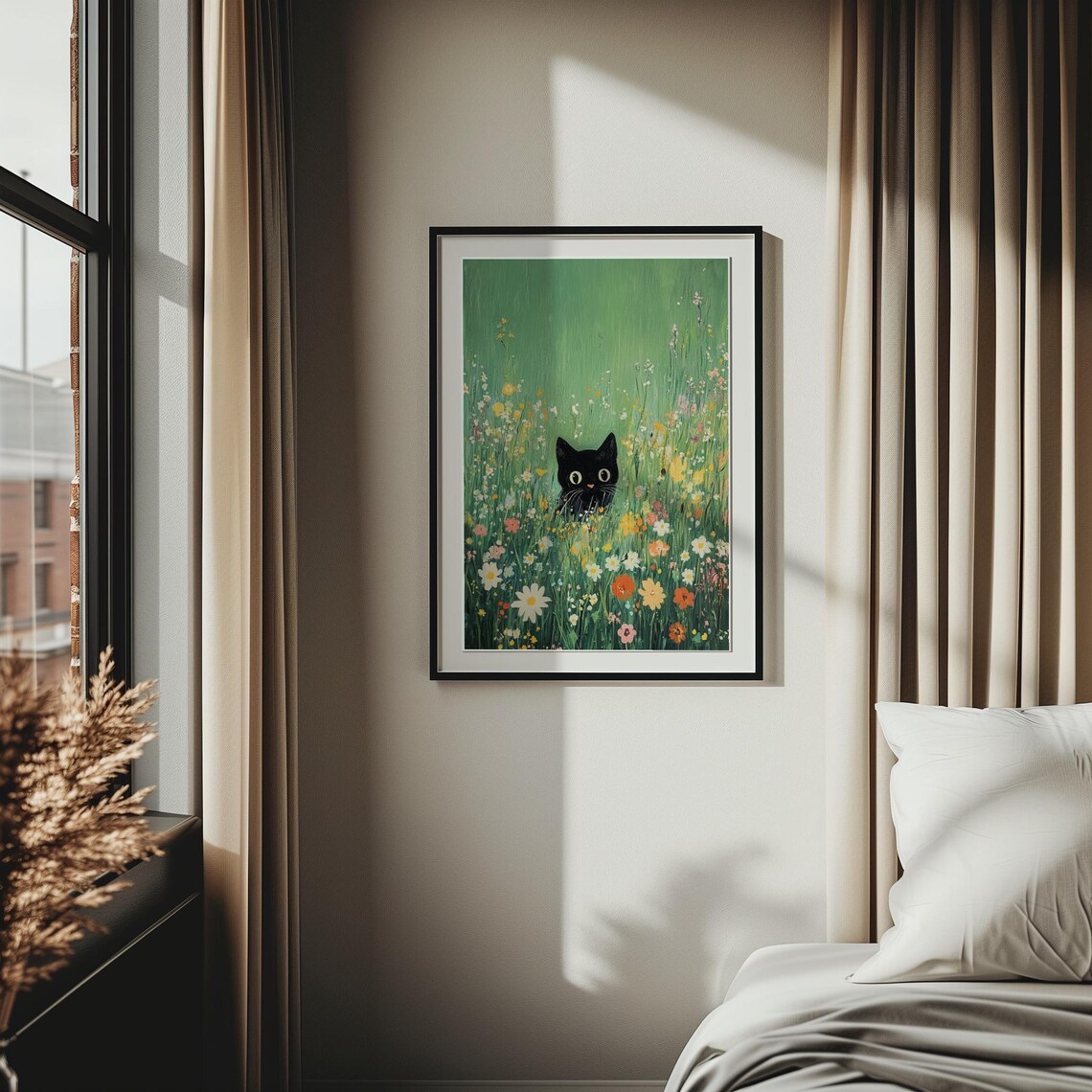 Floral Black Cat Wildflowers Maximalist Art Print - Image 3