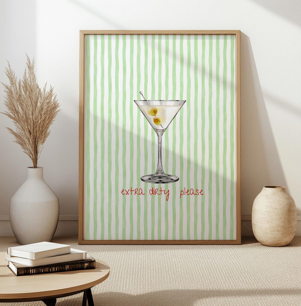 Extra Dirty Please Retro Martini Olive Green Stripes Cocktail Poster - Image 2