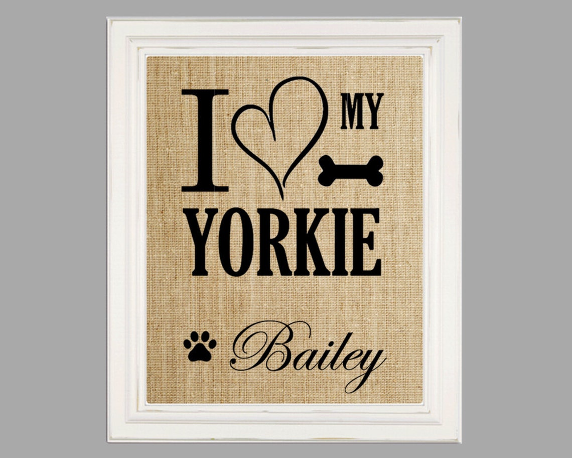 Custom Any Breed I Love My Dog Sign Dog Lover Gift Pet Name Sign Family Dog Decor Burlap Rescue Dog Owner Gift Puppy Rustic Burlap Print
