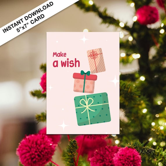 Make A Wish Stacked Gift Boxes Christmas Card Instant Download Poster