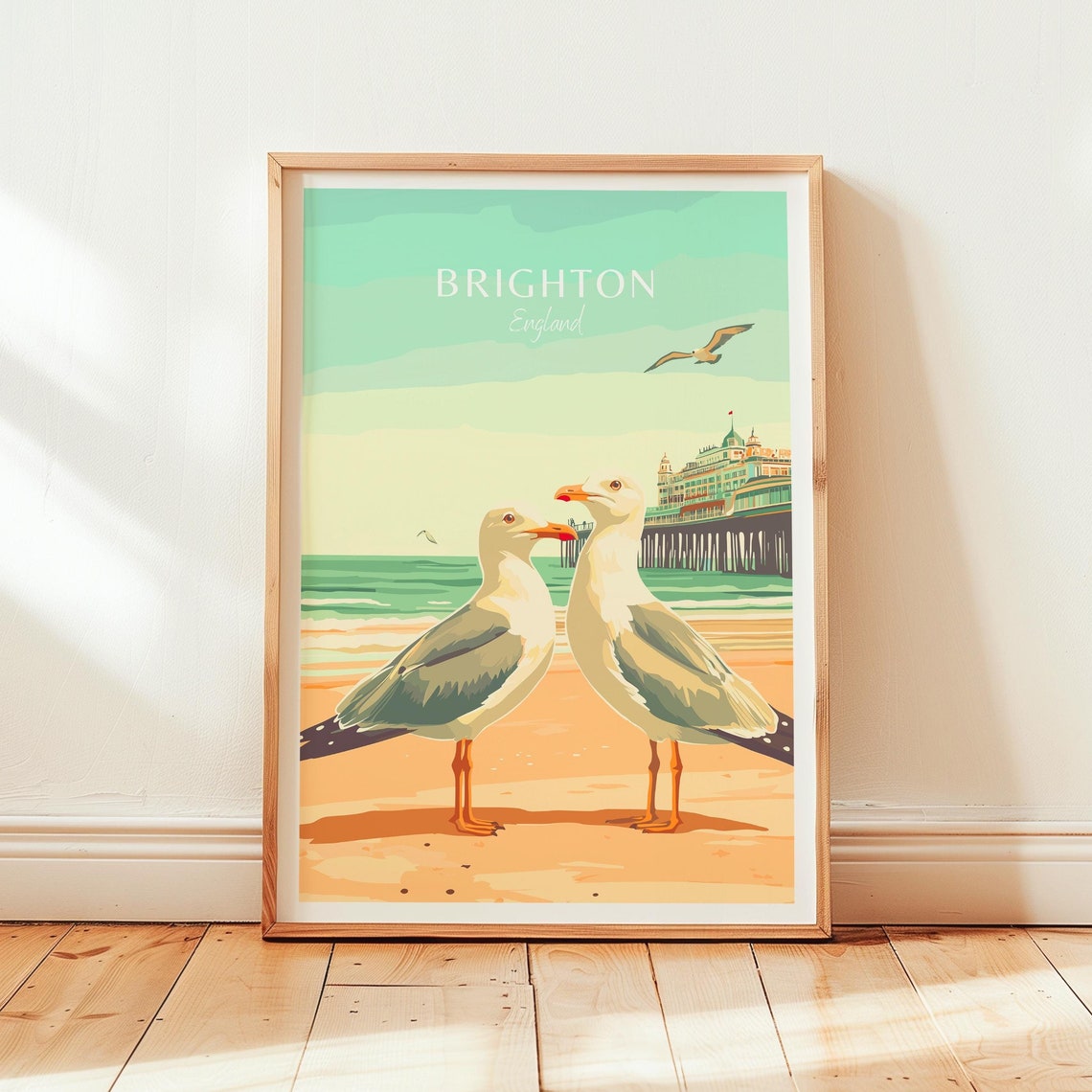 Brighton England Charming Seaside Seagulls by the Pier Poster