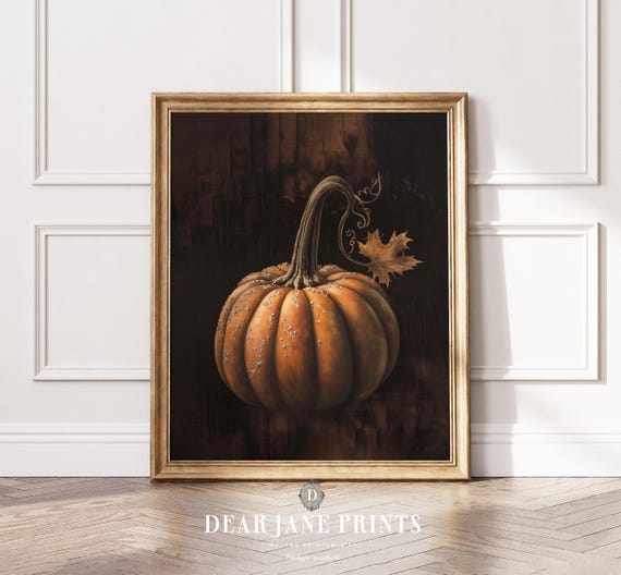Fall Decor Moody Pumpkin Autumn Art Print Wall Art Painting Autumn Decor Vintage Print Art