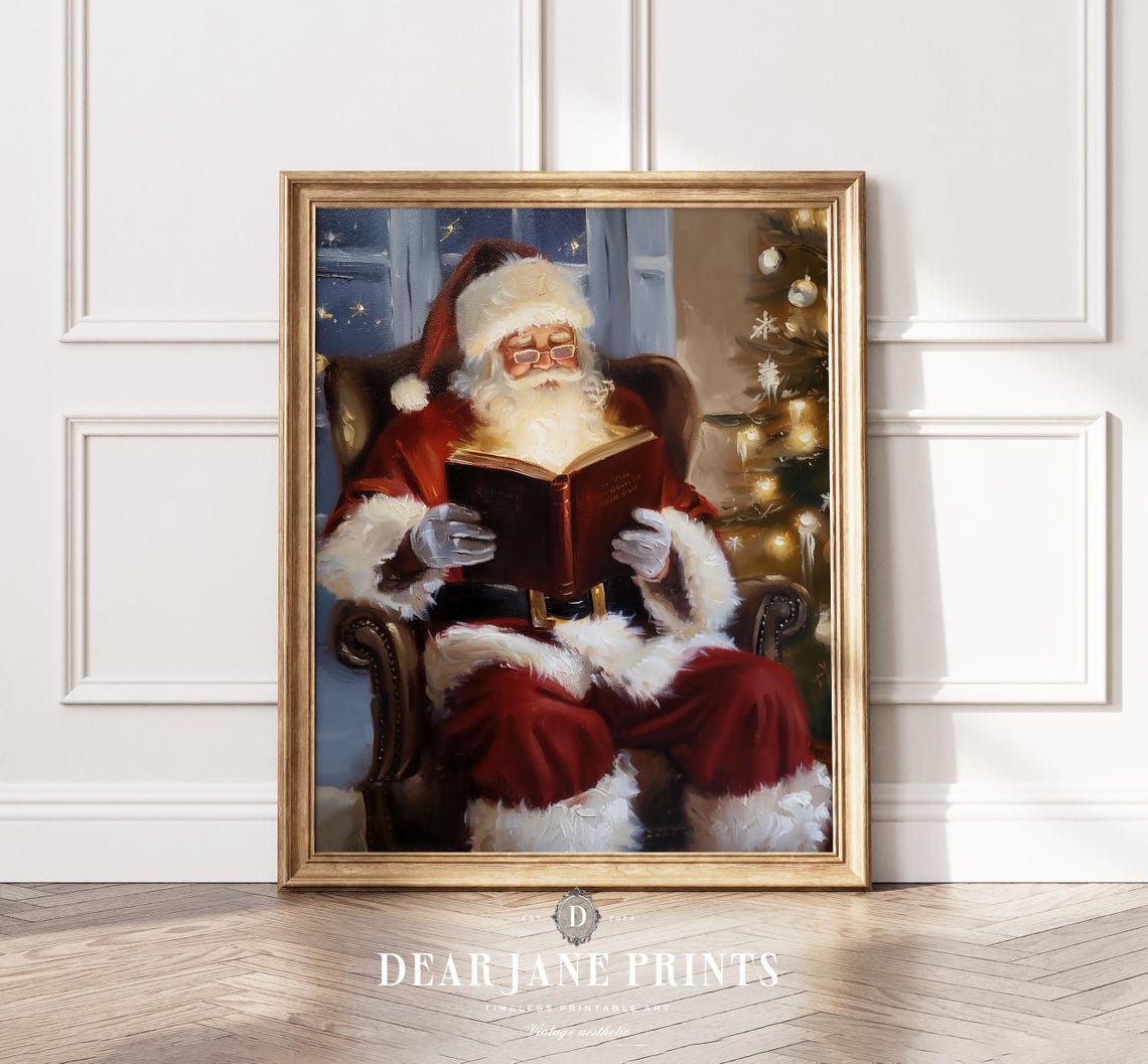 Santa Claus Reading A Glowing Book By The Christmas Tree Poster - Image 2