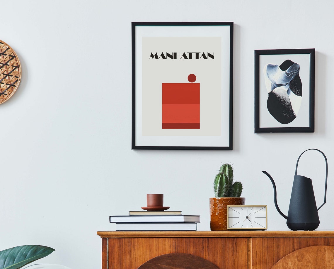 Manhattan Minimalist Red Block Retro Cocktail Bar Design Poster - Image 2