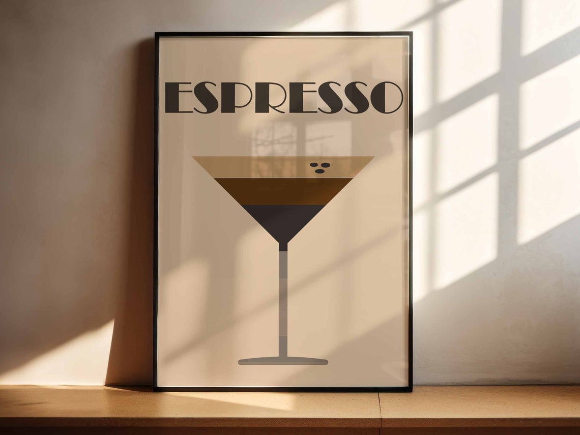 Espresso Martini Cocktail Layered Brown Retro Bar Design Poster