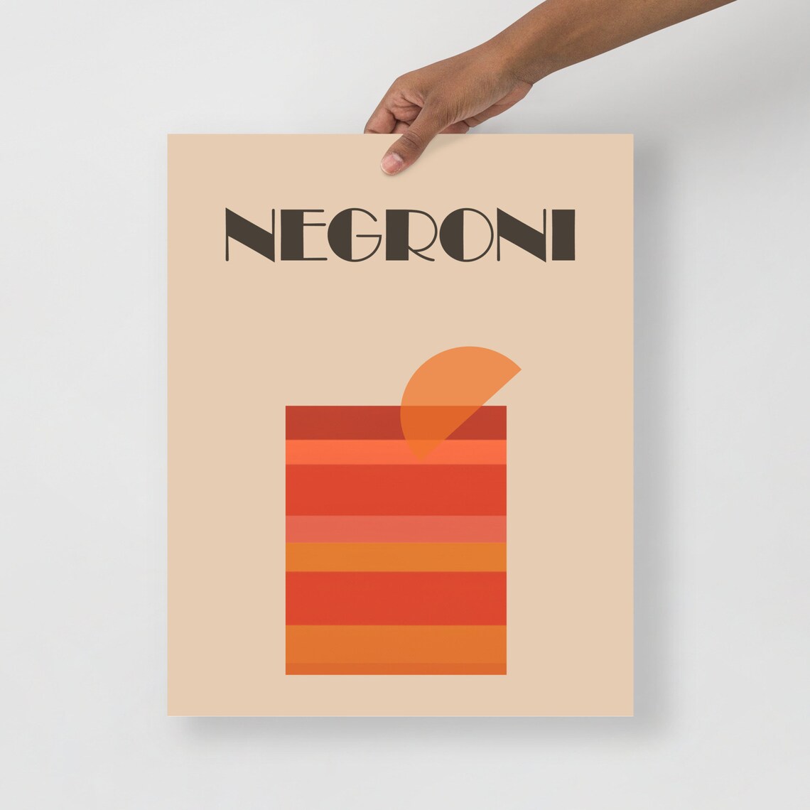 Negroni Cocktail Art Deco Orange Stripe Retro Beige Bar Cart Art Poster