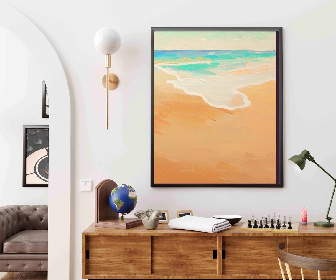 Abstract Coastal Beach Orange Sand Teal Ocean Minimalist Poster