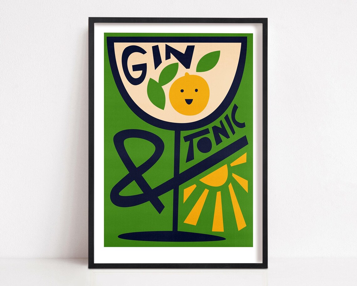 Gin Tonic Cocktail, Mid Century Style Art Print