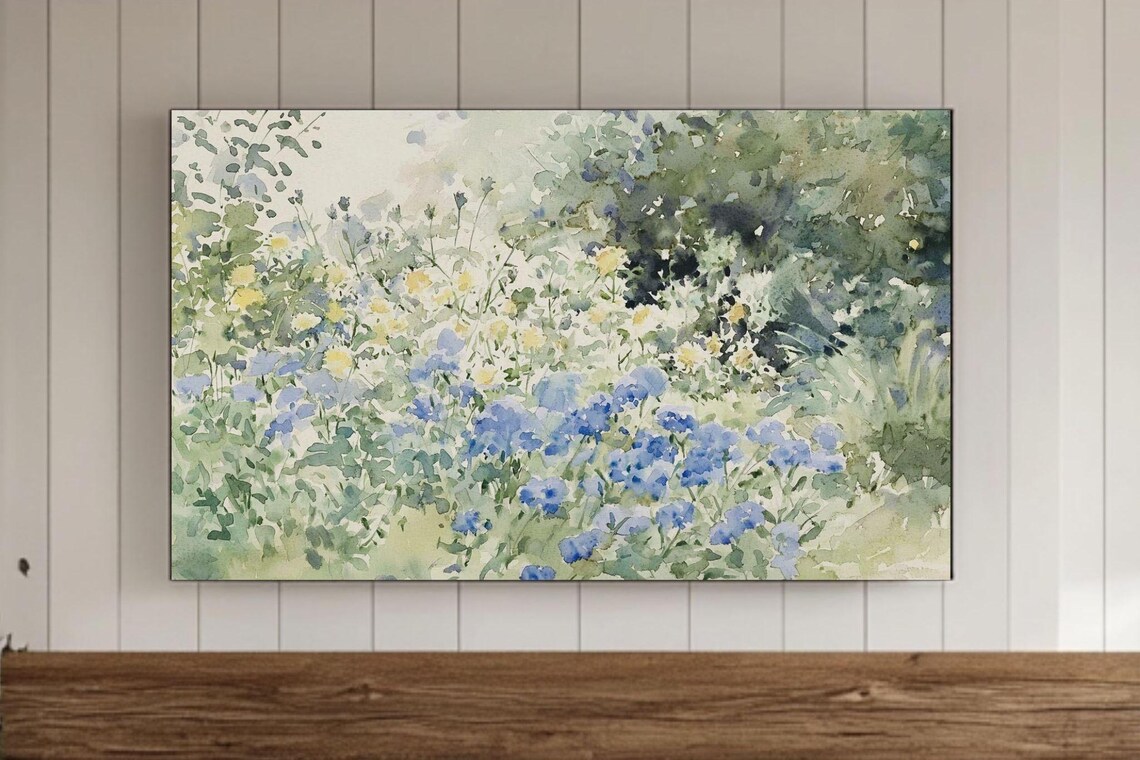 Fresh Blue Wildflower Garden Watercolor Botanical Painting Poster