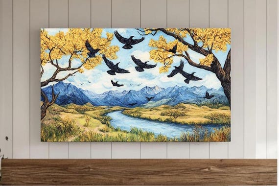 Spring Scenery With Blue Sky Frame Tv Art Landscape Wall Van Goh Oil Painting Style Vintage Screensaver
