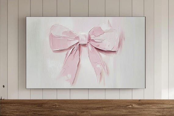 Valentines Day Frame Tv Wall Art Coquette Pink Bow Samsung Screensaver Vintage Nursery Painting Romantic Seasonal Decor