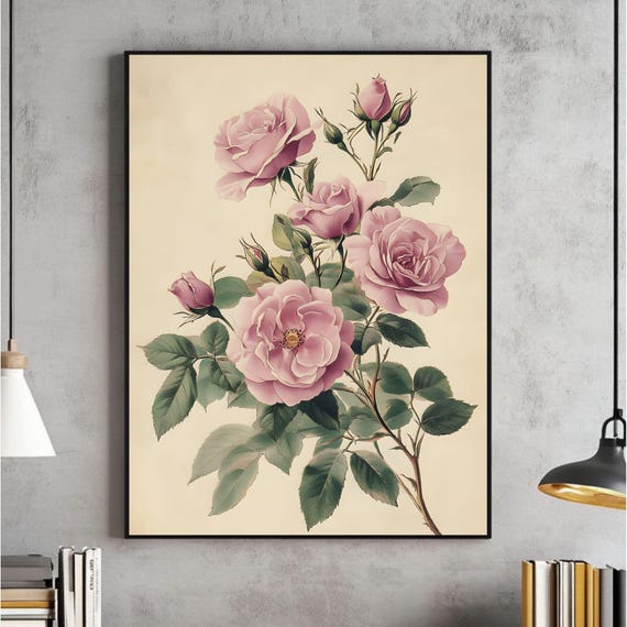 Antique Rose Vintage Floral Art Print, French Country