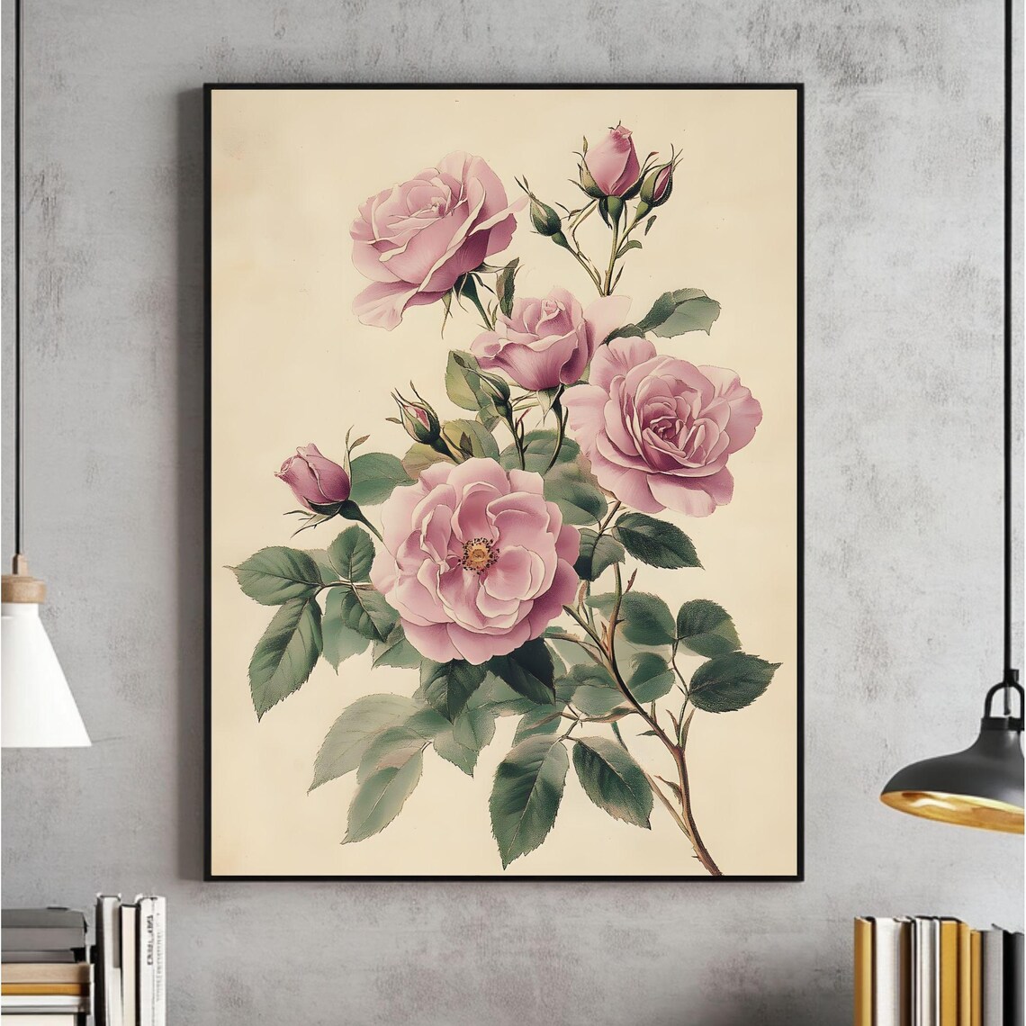 Antique Rose Vintage Floral Art Print, French Country