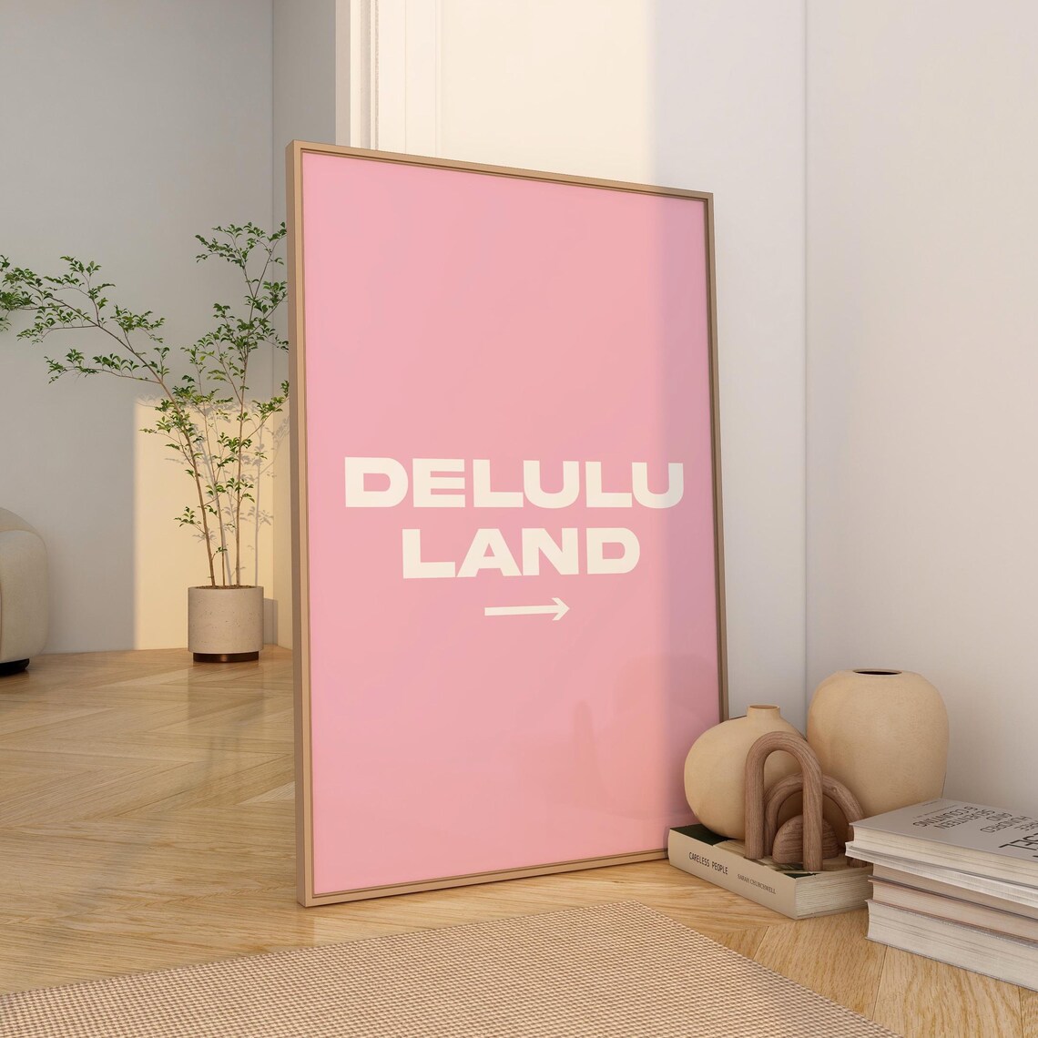 Delulu Land Arrow Pink Funny Quote Aesthetic Wall Art Poster