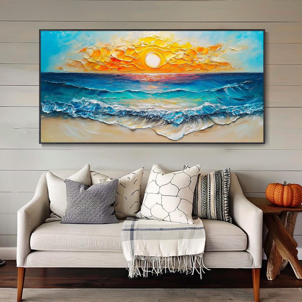Beach Sunset Over Turquoise Waves Golden Sky Seascape Poster - Image 2