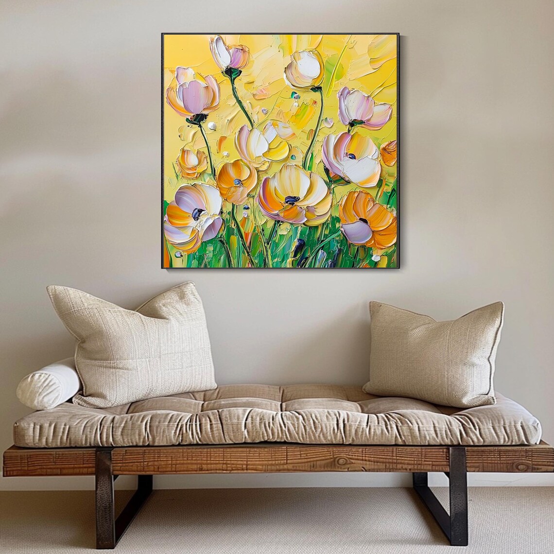 White And Yellow Poppies On Golden Textured Spring Floral Poster - Image 4